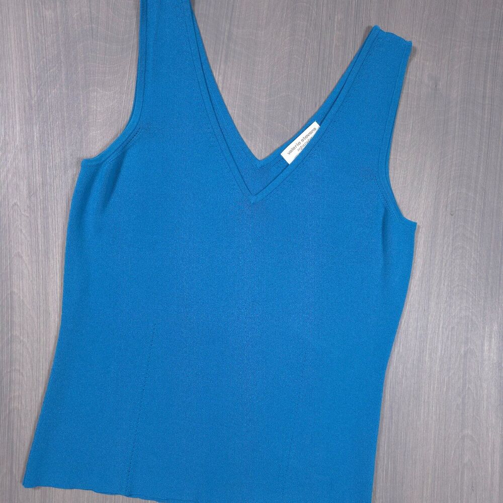 Valerie Stevens Blue Knit Sweater Tank Top V-Neck Size Medium